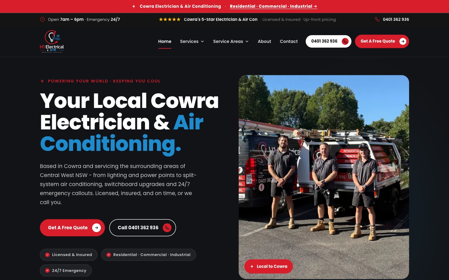 H1 Electrical & Air website homepage